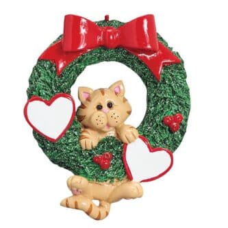 Orange Tabby Cat Wreath Ornament Personalize