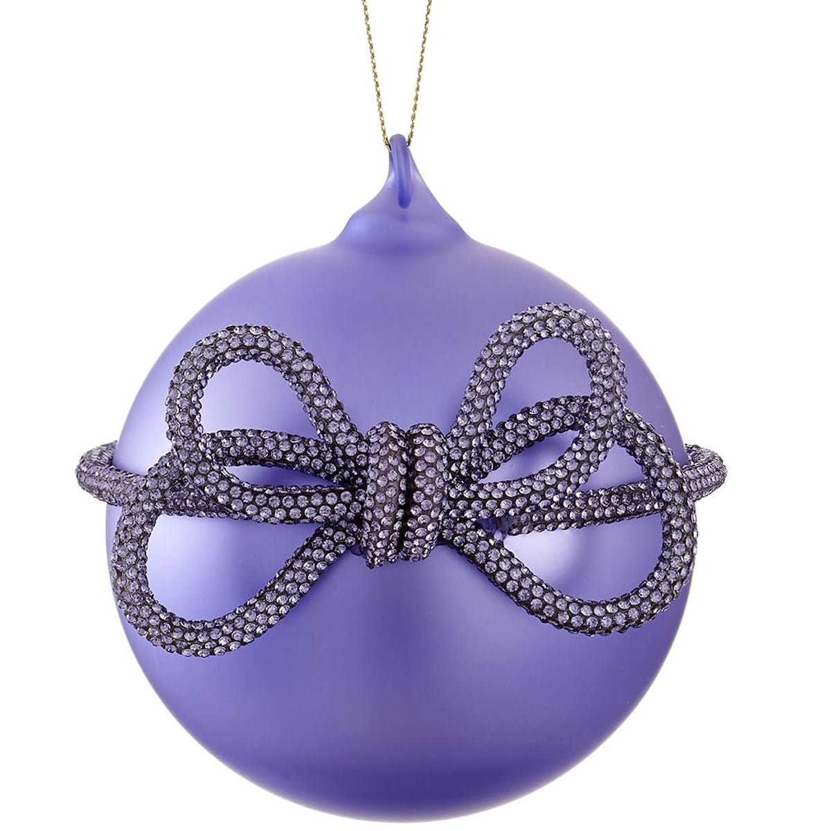 Round Ball with Rhinestone Bow Ornament Lavender