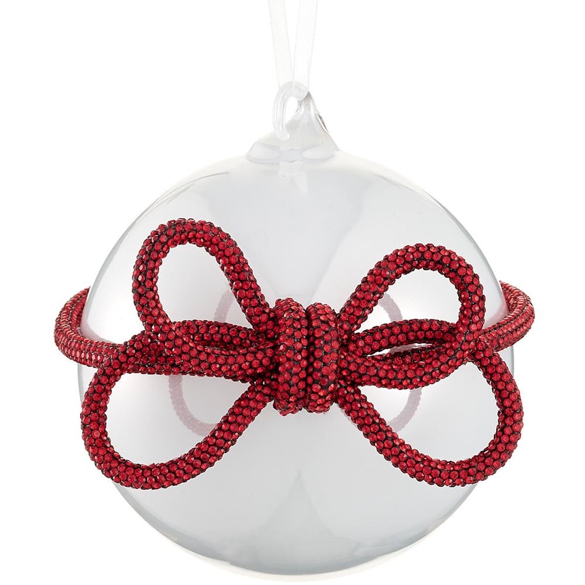 Round Ball with Rhinestone Bow Ornament Pearl