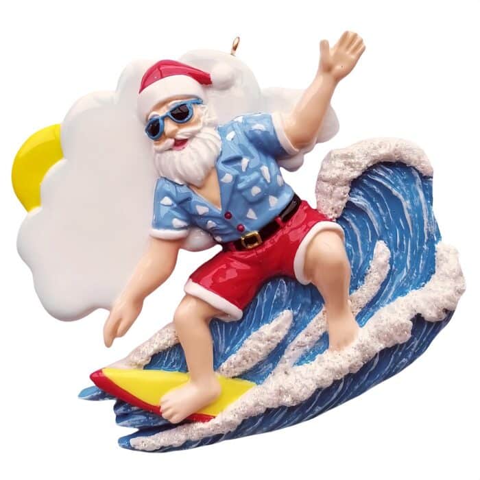 Waving Surfing Santa Ornament Personalized