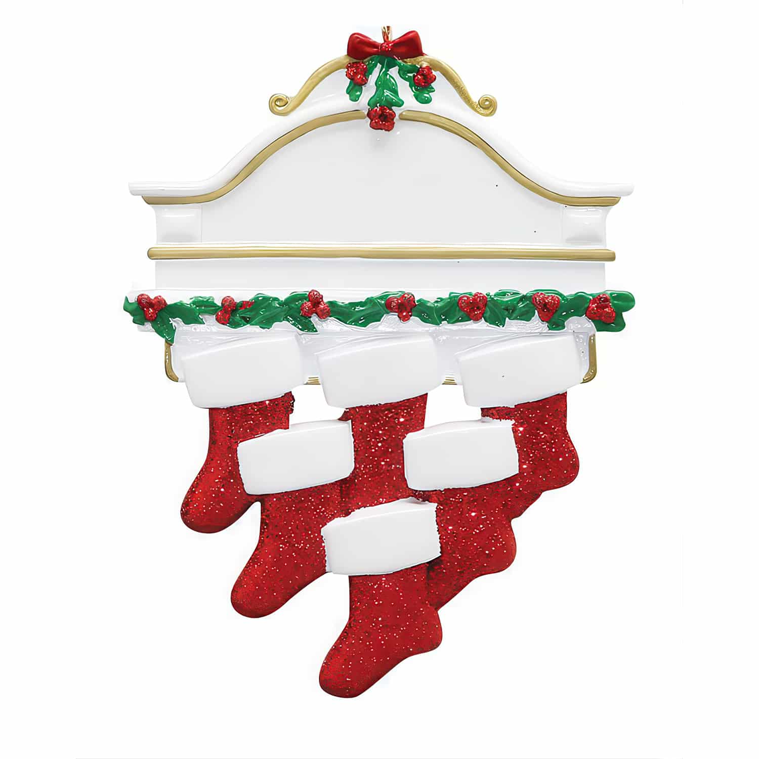 White Mantle Family Ornament Personalized Six