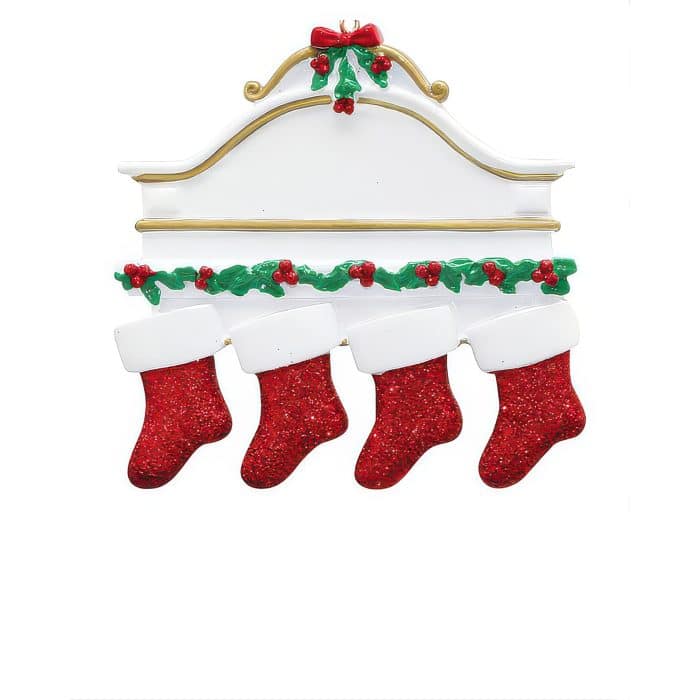 White Mantle Family Ornament Personalized Three