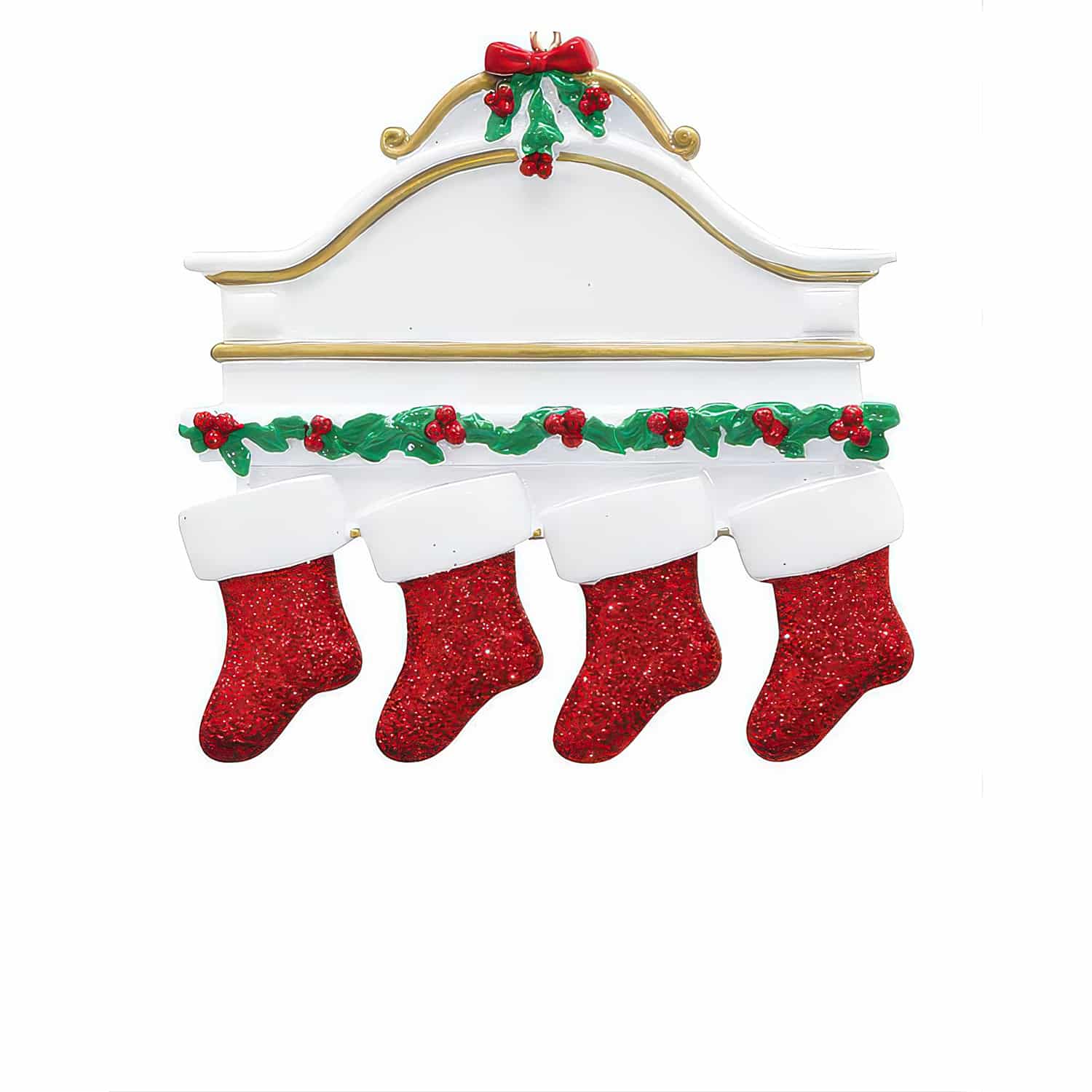 White Mantle Family Ornament Personalized Three