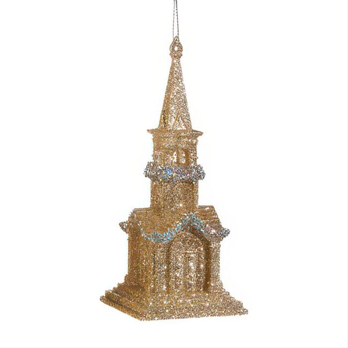 Church Champagne Gold Glittered Ornament