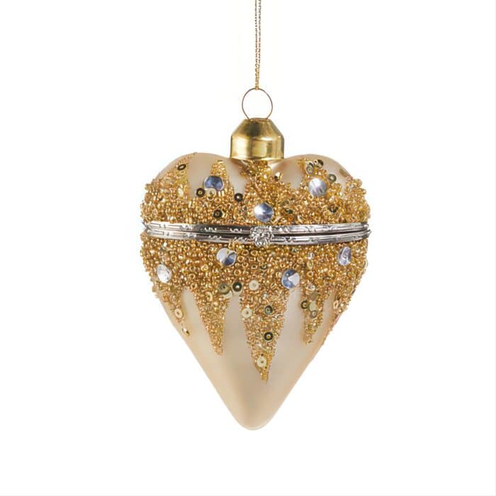 Heart Box Champagne Gold Jeweled Ornament