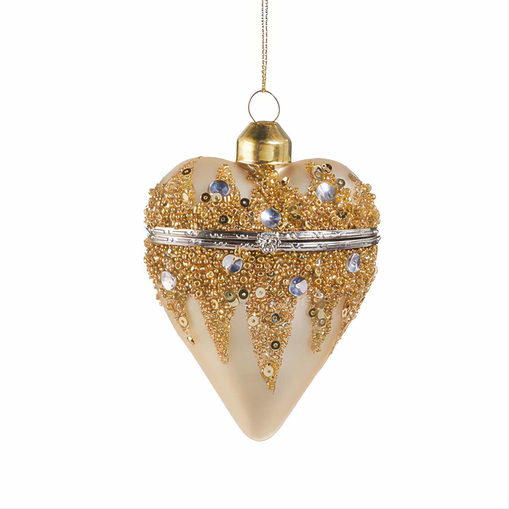 Heart Box Champagne Gold Jeweled Ornament