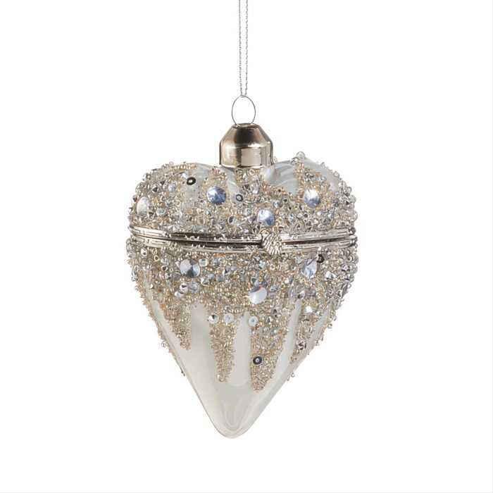 Heart Box White Jeweled Ornament
