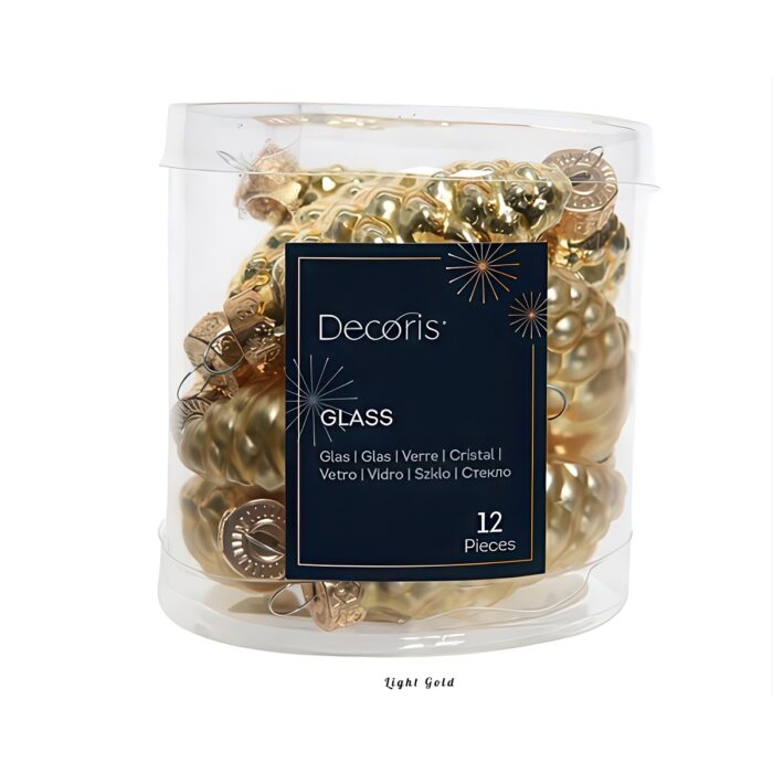 Matt and Shiny Pinecone Ornament Set Light Gold Tube