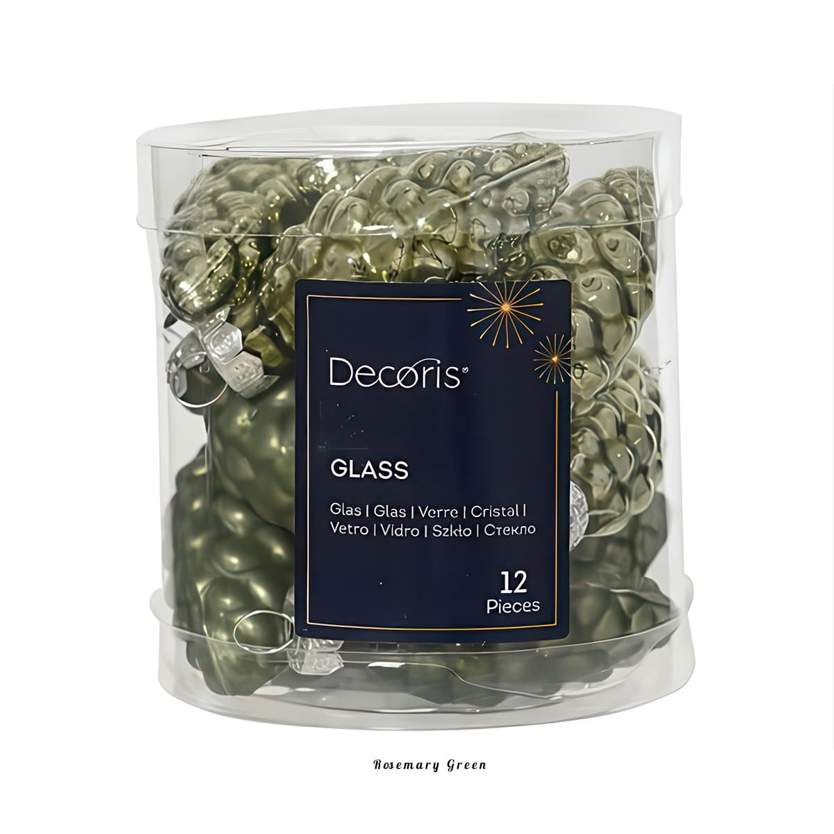 Matt and Shiny Pinecone Ornament Set Rosemary Green Tube