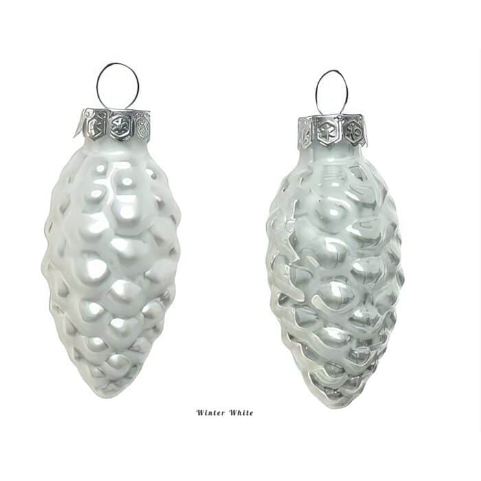 Matt and Shiny Pinecone Ornament Set Winter White Pinecones