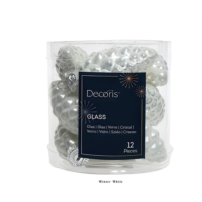 Matt and Shiny Pinecone Ornament Set Winter White Tube