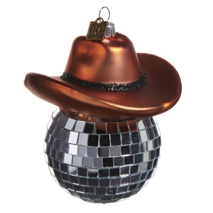 Mirror Ball Cowboy Hat Ornament Brown