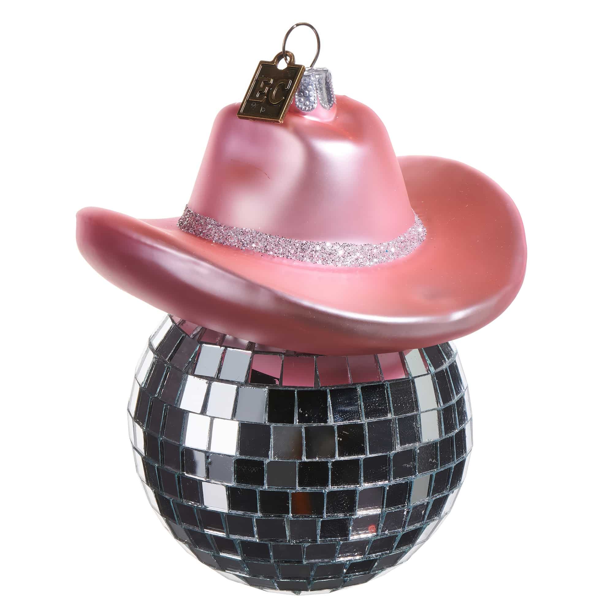 Mirror Ball Cowboy Hat Ornament Pink Hat