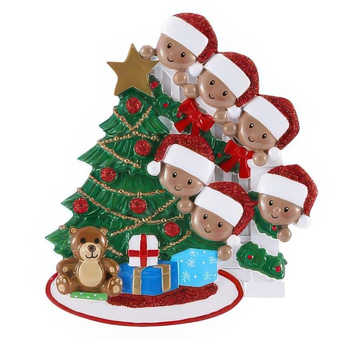 Peeking Around the Tree Family Ornaments Personalized 6