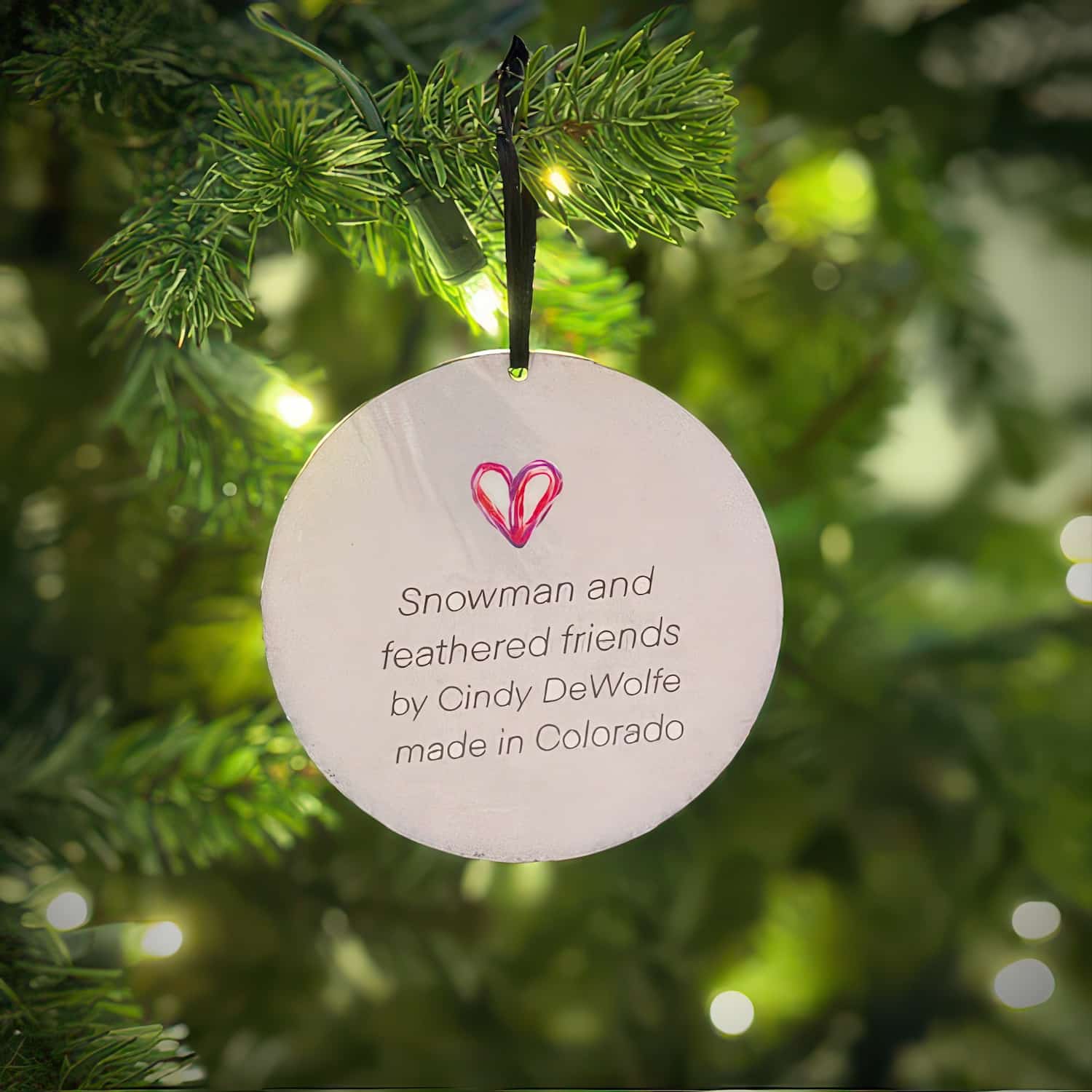 Snowman and Feathered Friends Ornament by Cindy Dewolfe Back