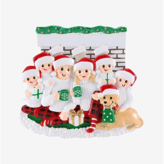 Fireplace Family with Dog Ornament Personalized Family of Six