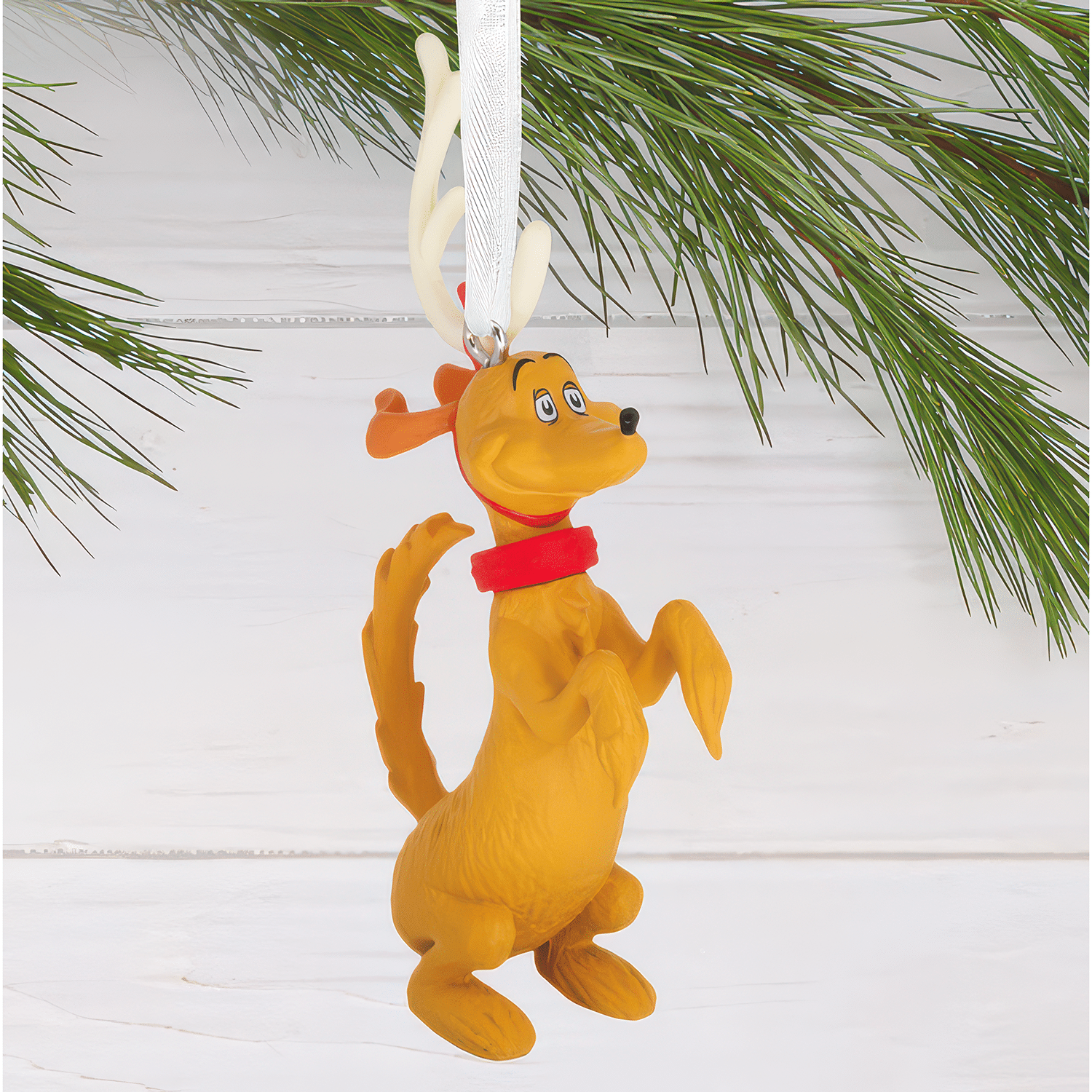 Max in Antlers the Grinch Ornament Glam Shot