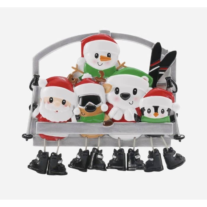 Ski Lift Riding Family Ornament Personalized Five
