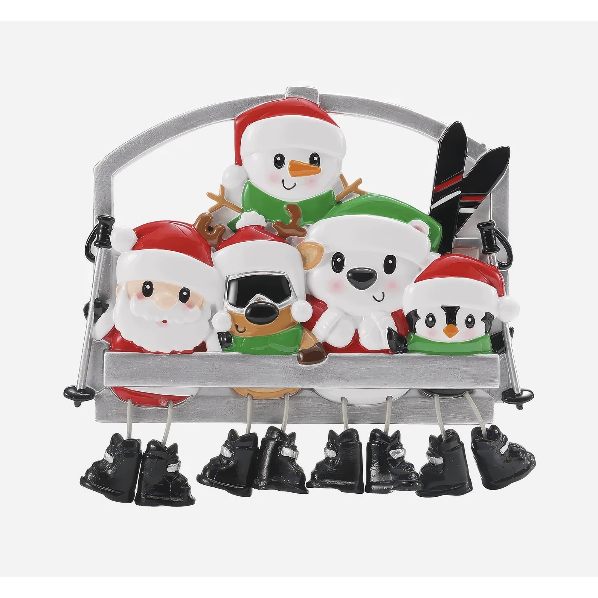 Ski Lift Riding Family Ornament Personalized Five