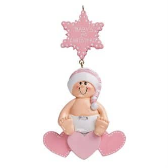 1st Christmas Baby on Hearts Ornament Personalize