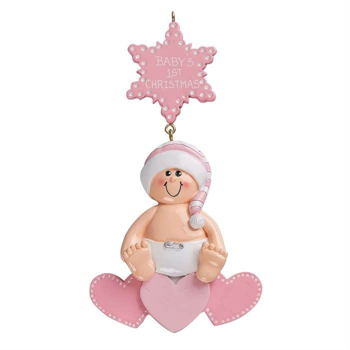1st Christmas Baby on Hearts Ornament Personalize