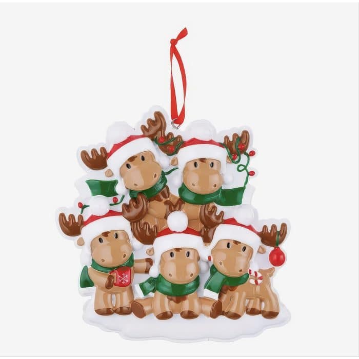 Cutesy Moose Family Ornaments Personalized Five