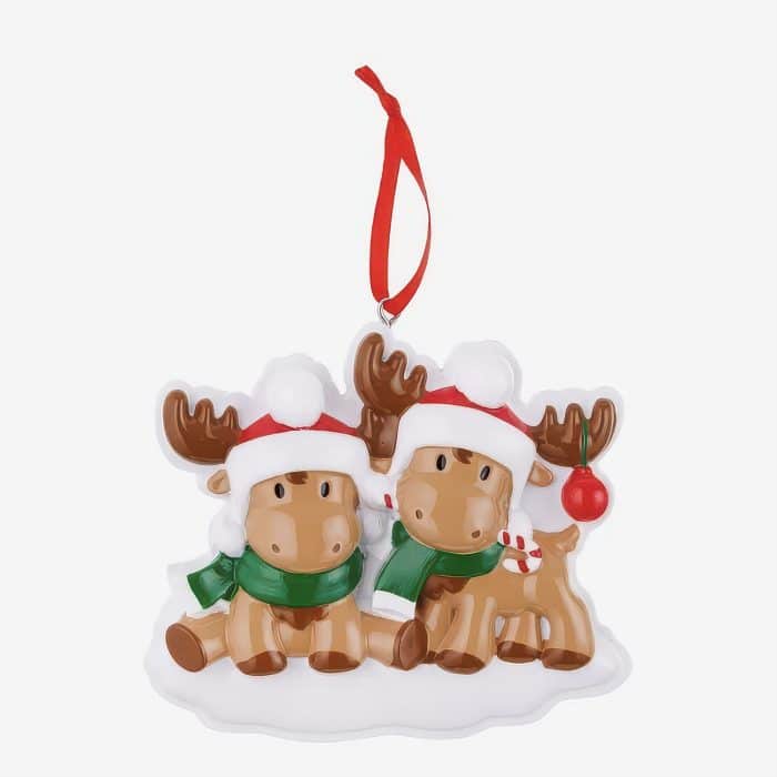 Cutesy Moose Family Ornaments Personalized Two