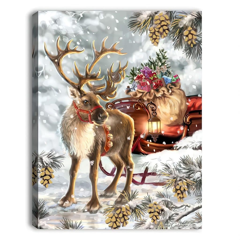 White Gold Reindeer Mini Lighted Tabletop Canvas