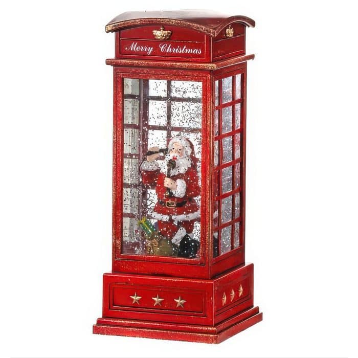 Santa Phone Booth Swirling Water Dome