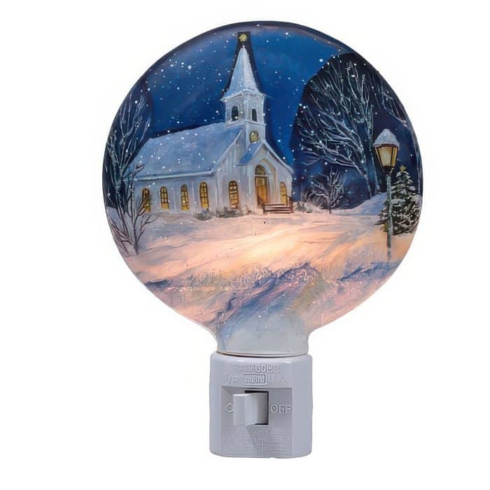 Snowy Winter Church Scene Night Light