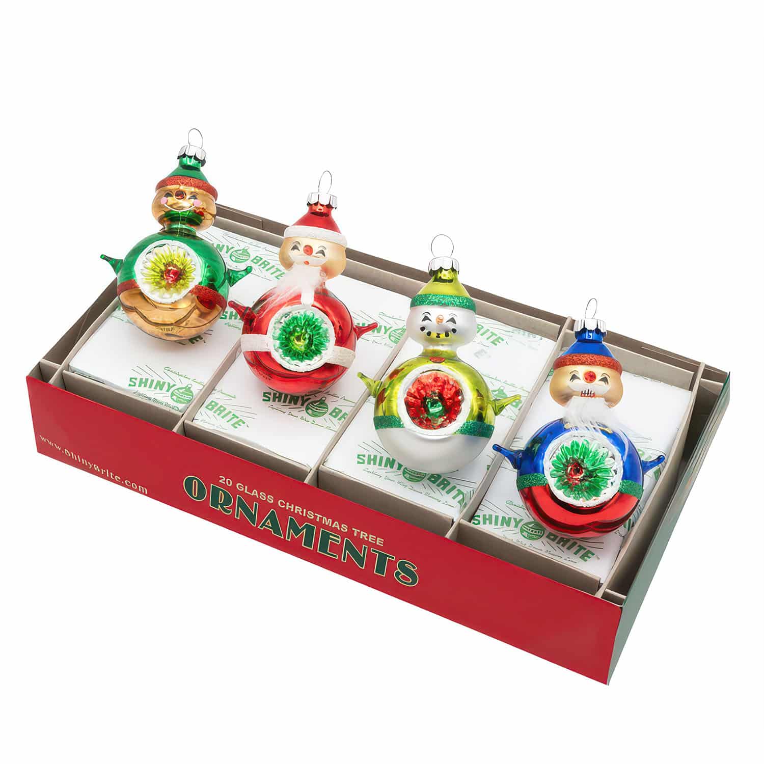Holiday Splendor reflector figure ornaments from the Radko Shiny Brite line
