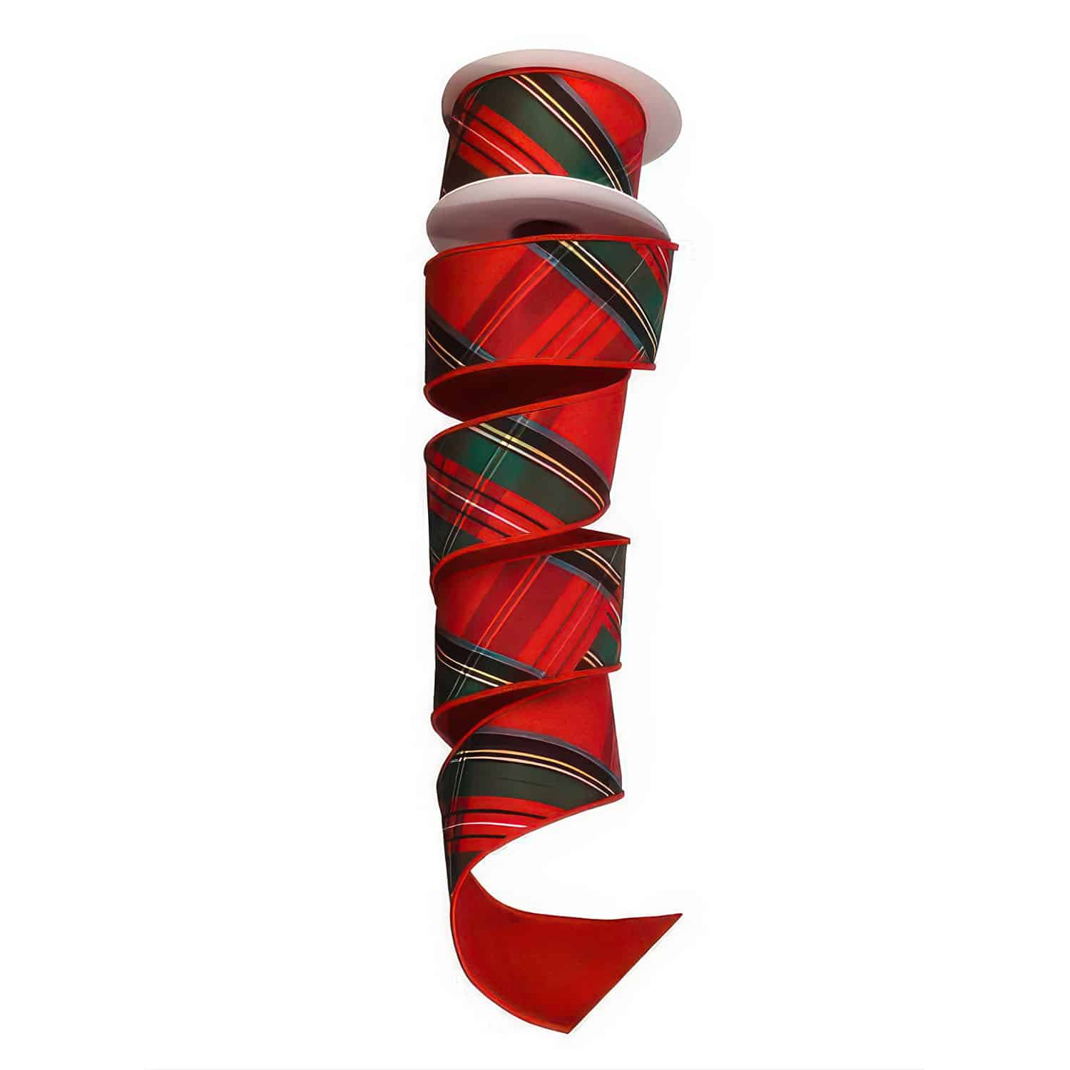 Diagonal cut plaid dupion Christmas ribbon roll