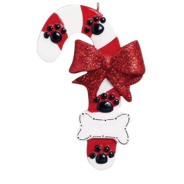Dog Paw Candy Cane Ornament Personalize