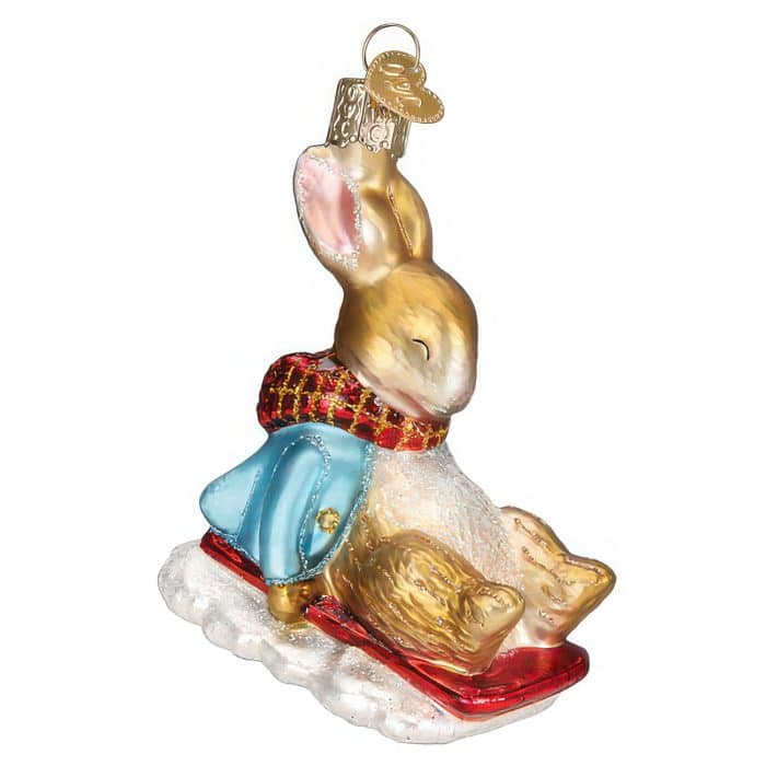 Peter Rabbit on a Sled Ornament Old World Christmas Front