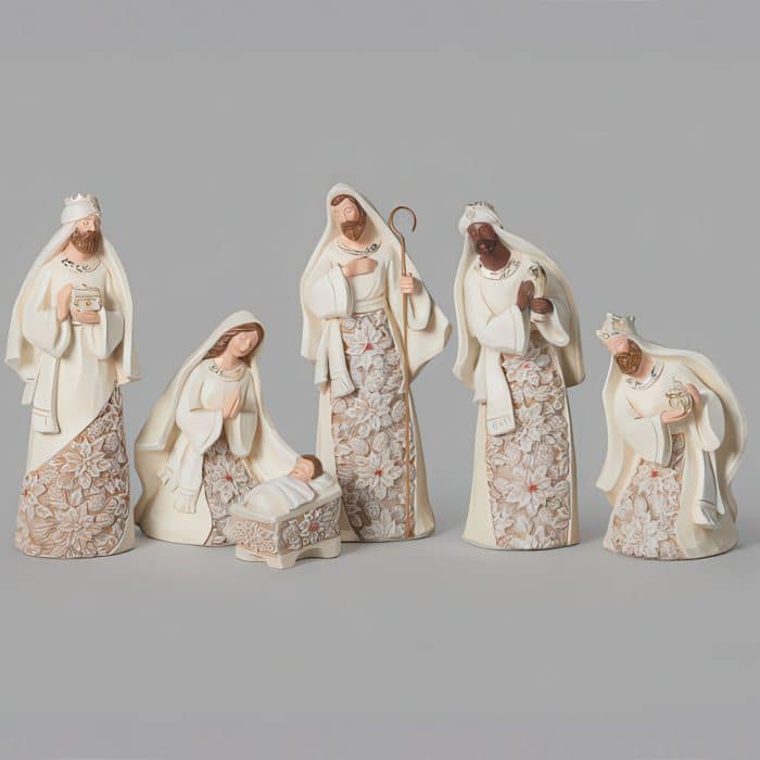 Poinsettia Accented Nativity