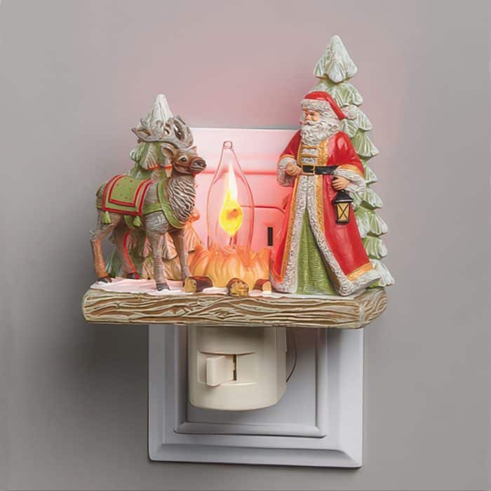 Santa and Reindeer Campfire Night Light Front
