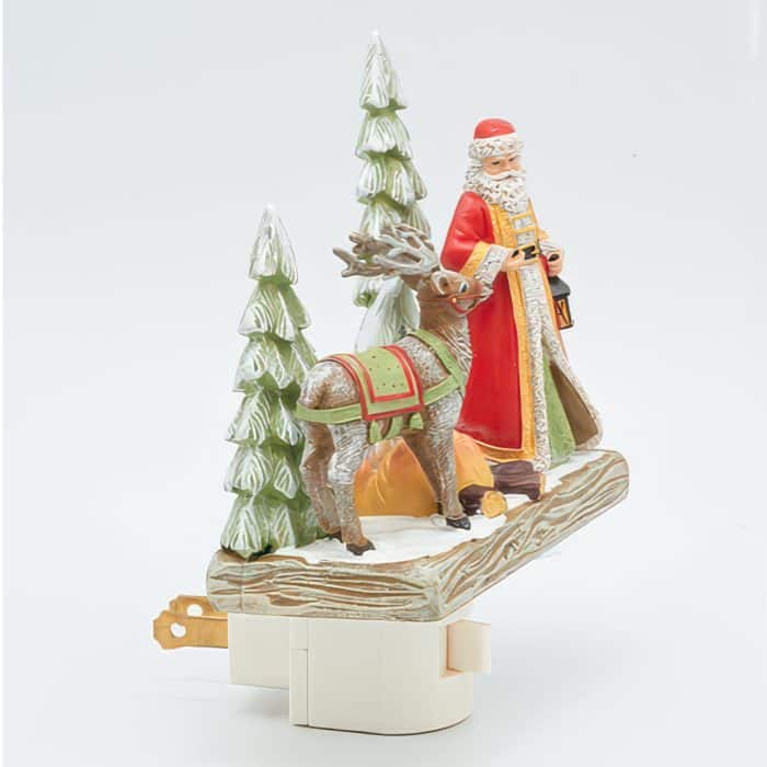 Santa and Reindeer Campfire Night Light Side