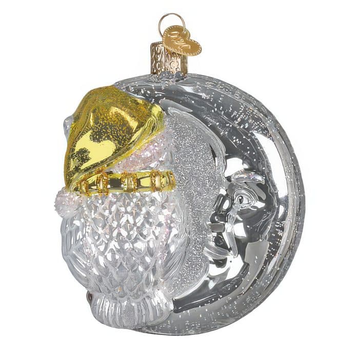 Sterling Now Owl on Moon Ornament Old World Christmas Back