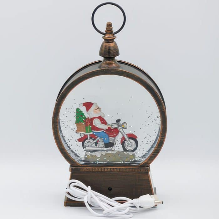 Swirl Motorcycle Santa Water Globe Back