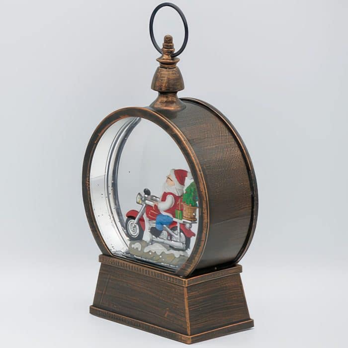 Swirl Motorcycle Santa Water Globe Front Side Two