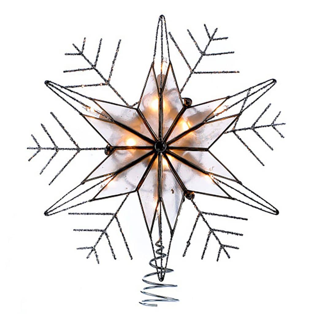 Capiz Snowflake Lit Tree Topper Silver Wire
