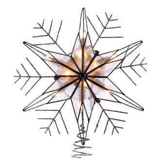Capiz Snowflake Lit Tree Topper Silver Wire