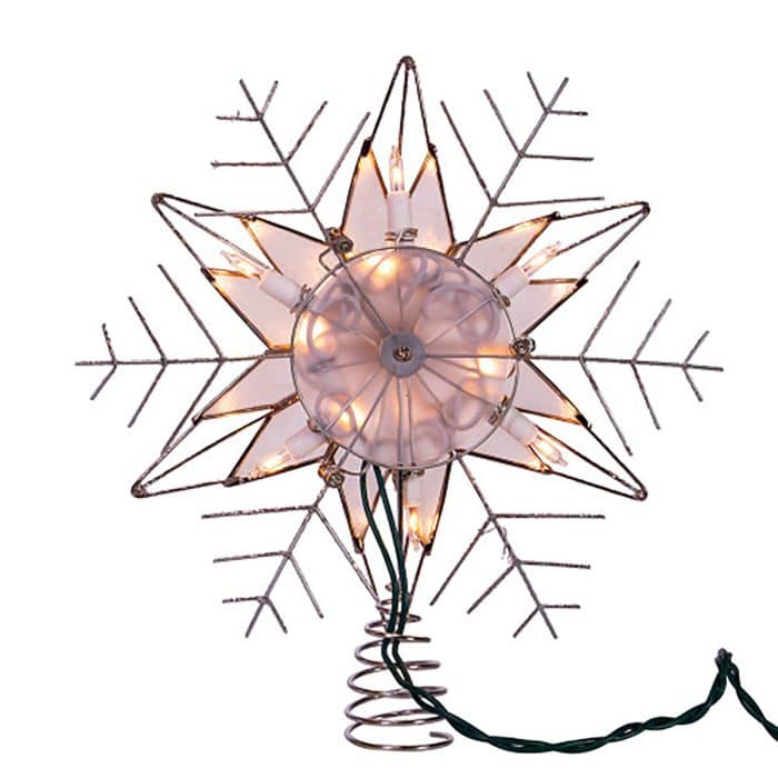 Capiz Snowflake Lit Tree Topper Silver Wire Back