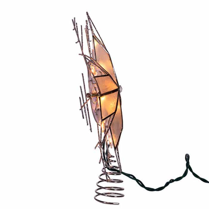 Capiz Snowflake Lit Tree Topper Silver Wire Side