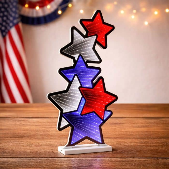 Patriotic Star Stack Infinity Lit Decor Table Top