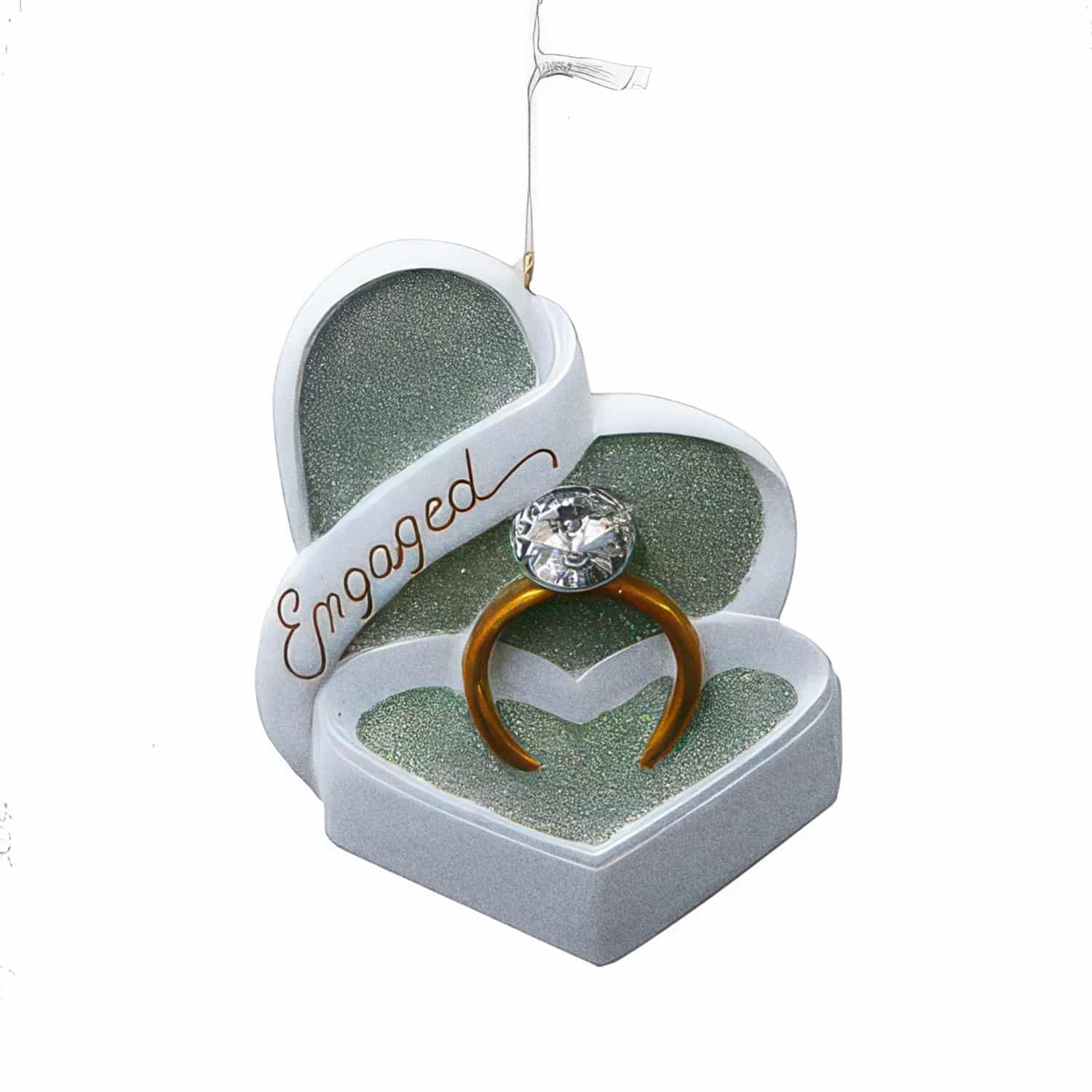 Engaged ring in heart box personalized Christmas ornament