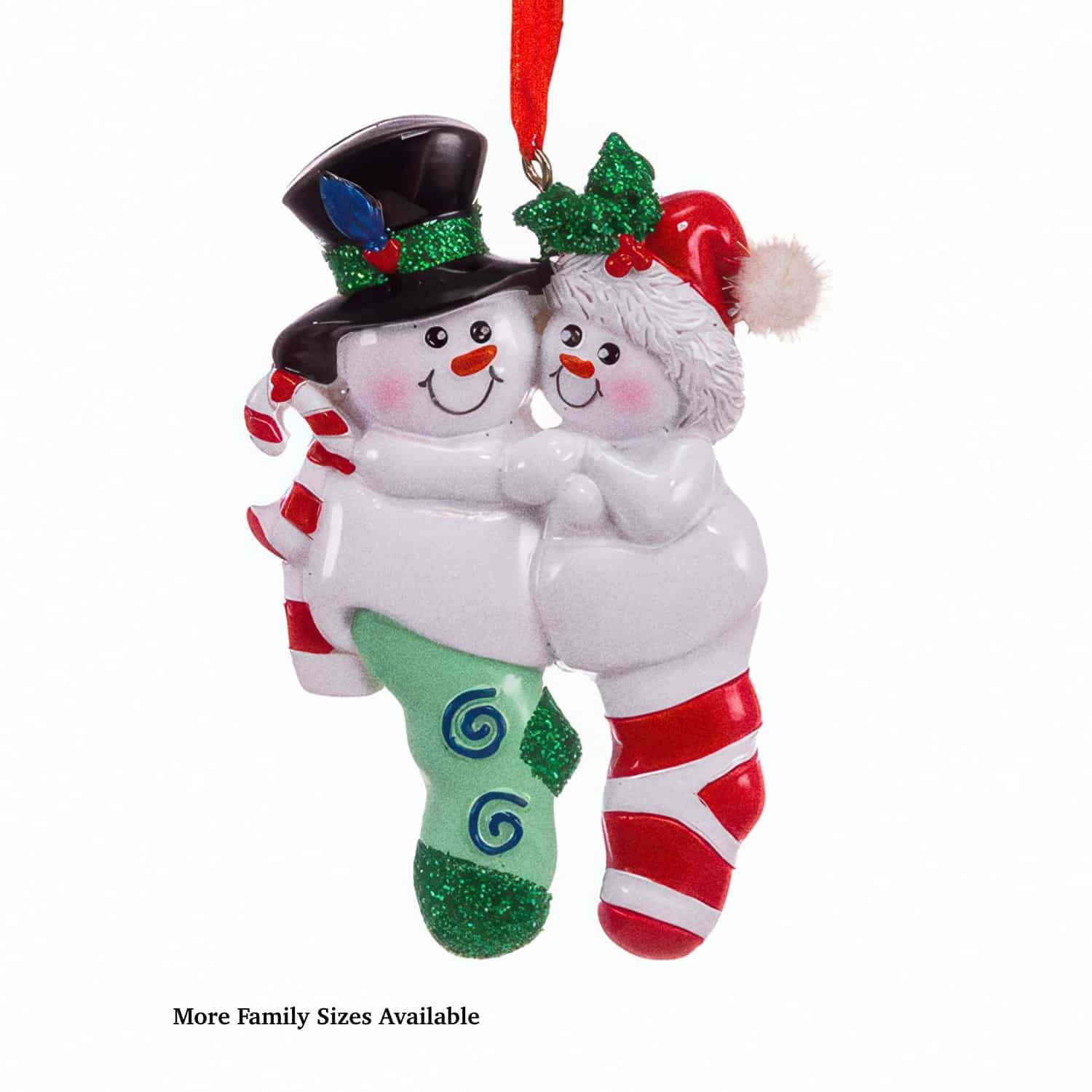 Personalized snowman stocking family ornament hand-lettered with family names