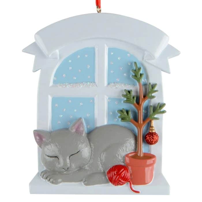 Gray Cat Window Ornament Personalize